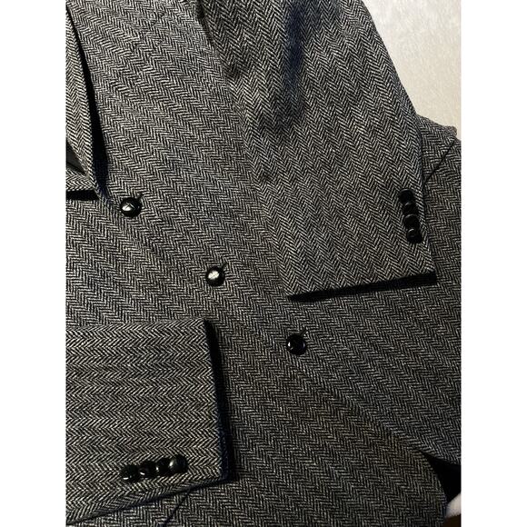 Harris Tweed x Jos A Bank 44R Black White Herringbone Sport Coat Blazer 3/2 Roll - Picture 6 of 14